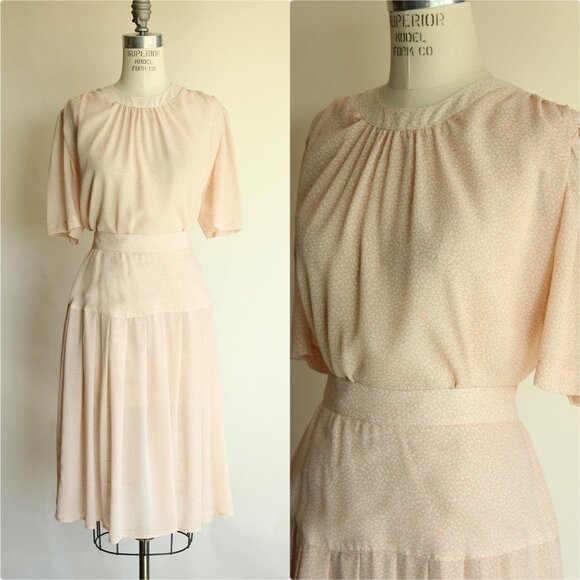 Vintage 1980s Skirt and Blouse Set, SK & Company Pink and Cream Separates - Picture 1 of 10